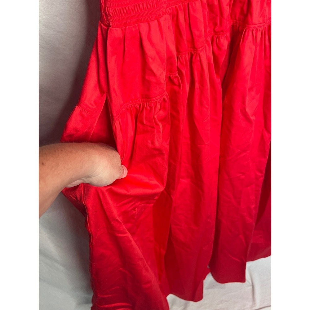 NWT La Ligne Vivan Midi Dress Poppy Red 100% Cotton Smocked Bodice Size 2X $295 - Picture 8 of 14